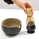 5-Piece Traditional Matcha Set beautifully crafted ceramic Japanese matcha bowl, chasen holder, natural bamboo whisk, spoon, and airtight matcha tin container Perfect for ceremonial-grade matcha