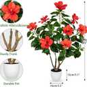 Briful Artificial Hibiscus Tree 2.95ft Tall Real Touch Fake Tree with Red Flowers Potted Faux Plant Indoor Realistic Floor Plants for Front Porch Outdoor Home, Patio Decor