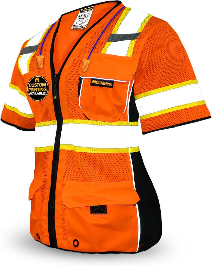 KwikSafety - Charlotte, NC - Men's & Women's Class 3 Safety Vest PPE Hi Vis Reflective ANSI OSHA (Large, Orange | Women's | 1 Pack)