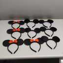 CHuangQi Mouse Ears Headband for Boys and Girls Birthday Party or Celebrations, Solid Black and Red Bow, 12pcs