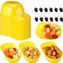 Gejoy 12 Set Yellow Helmet Snack Ice Cream Bowl Construction Hard Hats Snack Bowl 8 oz Mini Sundae Bowl with Novelty Disposable Plastic Shovel Shape Dessert Spoon for Construction Worker Theme Party