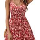 STYLEWORD 2024 Womens Summer V Neck Dresses Sun Spaghetti Strap Petite Sundress Casual Beach Hawaiian with Pocket (Floral46-412, S)