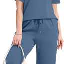 WIHOLL Two Piece Sets for Women Summer Fall Travel Vacation Outfits Short Sleeve Lounge Sets Side Slit Wide Leg Pants S-3XL (Blue, M)