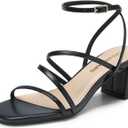 DREAM PAIRS Womens Block Heels 2 inch Strappy Square Toe Dressy Chunky Low Heeled Sandals for Party Wedding Evening (8.5, Black-pu)