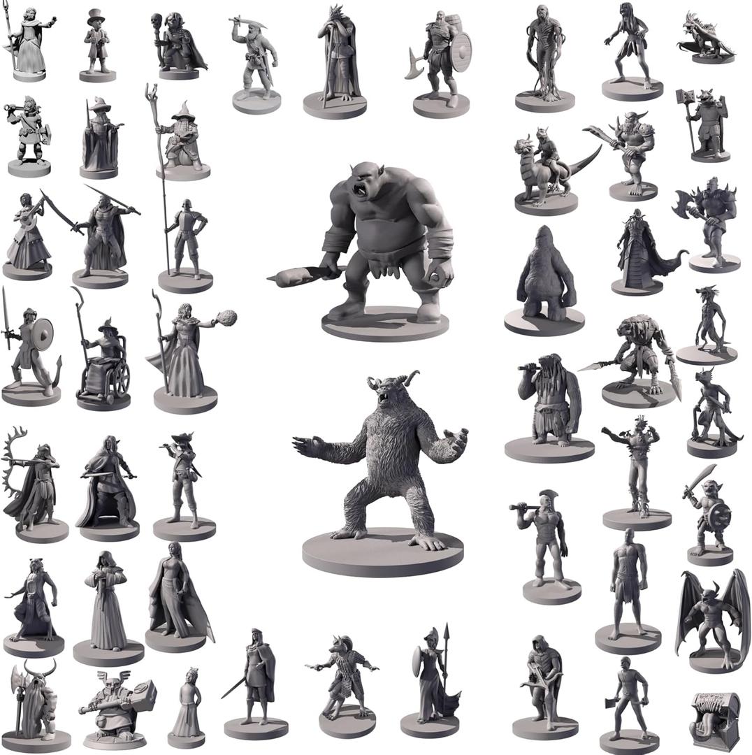 Path Gaming 50 Unique Miniatures Fantasy Tabletop RPG Figures for Dungeons and Dragons, Pathfinder Roleplaying Games. Bulk unpainted, Great for D&D