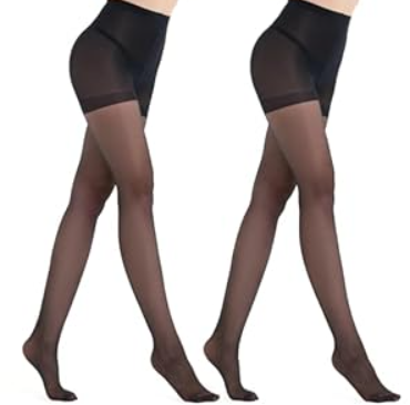 MEME & WEWE 2 Pairs Tights for Women, Sheer Stockings for Women Pantyhose, 20D High Waist No Rip Control Top Tight Pantyhose, (Black, Small)