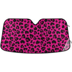 Dussdil Hot Pink Leopard Cheetah Car Windshield Sunshades Sun Shade Reflective UV Rays Protector Keep Your Vehicle Cool Visor Cover Foldable for Car Truck SUV Front Window 55X28 inch