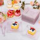 DaYammi 200 Pcs Pink Dessert Plates Including 100Pcs Appetizer plates 6'',100Pcs Plastic Forks 5.7'',Rose Glitter Plastic Square Plate for Wedding,Pink Cake plates and forks for Mother's Day Party