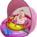 Inflatable Baby Pool Float with UPF50+ Sun Protection Canopy, Adjustable Safety Seat & Interactive Toy Play Console - Includes Ocean Animal Toys for Infants & Toddlers 3-36 Months, 16 inches x 26"