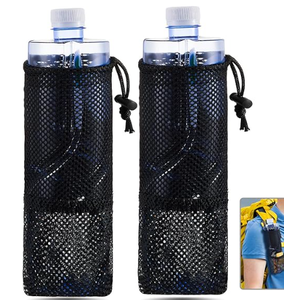 Folding Water Bottle Pouch for Outdoor Activities Lightweight and Portable Holder for Hiking Camping and Fishing Mesh Bottom to Prevent Water Accumulation Black 2 Pack