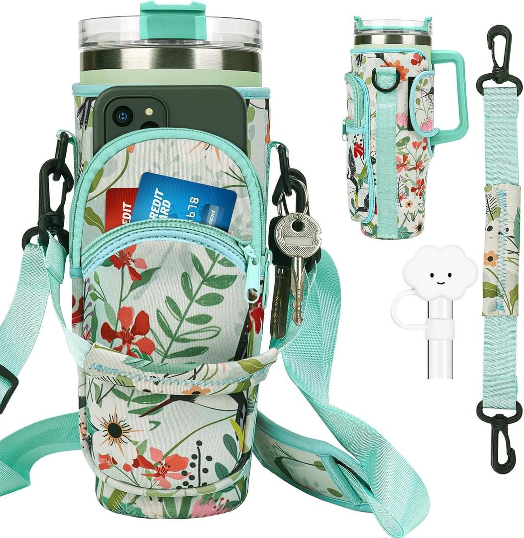 Water Bottle Holder Carrier Bag with Large Phone Pocket,Neoprene Water Bottle Carrier with Strap for Stanley 40 OZ Tumbler, Wrap Around Drink Purse Cup Holder with Straw Cover Accessories Water Bottle Holder Carrier Bag with Large Phone Pocket,Neoprene Water Bottle Carrier with Strap for Stanley 40 OZ Tumbler, Wrap Around Drink Purse Cup Holder with Straw Cover Accessories