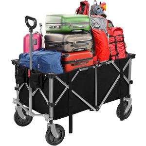 Folding Wagon Cart Heavy Duty Collapsible Utility Wagon Outdoor Camping Garden Cart with Universal Wheels for Camping, Sports, Shopping (Black) Folding Wagon Cart Heavy Duty Collapsible Utility Wagon Outdoor Camping Garden Cart with Universal Wheels for Camping, Sports, Shopping (Black)