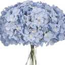 10PCS Silk Hydrangea Heads with Stems Artificial Flowers for Wedding Party Home Decor (Blue)