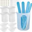 Silicone Resin Measuring Cups Tool Kit- Nicpro 250 & 100 ml Measure Cups, Silicone Popsicle Stir Sticks, Pipettes, Finger Cots for Epoxy Resin Mixing, Molds, Jewelry Making, Waxing, Easy Clean (White)