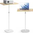 Portable Laptop Floor Stand, Bedside/Sofa Table with Height Adjustable 18''~47'', Stylish Movable Workstation Floor Standing Desk for Office, Meeting Room, Living Room Easy Assembly, White