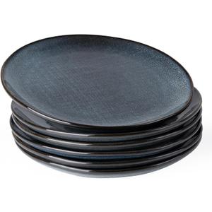famiware Moonlight Dinner Plates Set of 6, 10.5 Inch Plates Set, Serving Dish Sets for Kitchen, Stoneware Dinnerware, Plate for Housewarming, Wedding, Microwave and Dishwasher Safe, Dark Blue