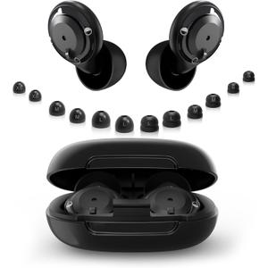 Adjustable Ear Plugs for Sleeping Noise Cancelling - 3 Modes Noise Reduction EarPlugs (17-35dB) for Snoring, Travel & Concerts | 7 Pairs Silicone Tips (XS/S/M/L) | Magnetic Carry Case | Black