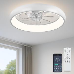 Fszdorj 20'' Ceiling Fan with Light and Remote,White Low profile Fandelier