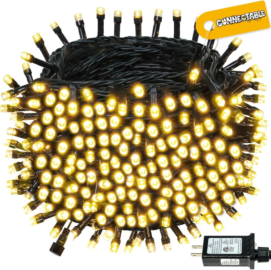 Connectable 300LED 99Ft 13Modes Christmas String Lights Outdoor Indoor | Extendable Green Wire Warm White Christmas Tree Lights with Timer | Twinkle Fairy Light Plug in for Xmas Tree(Warm White)