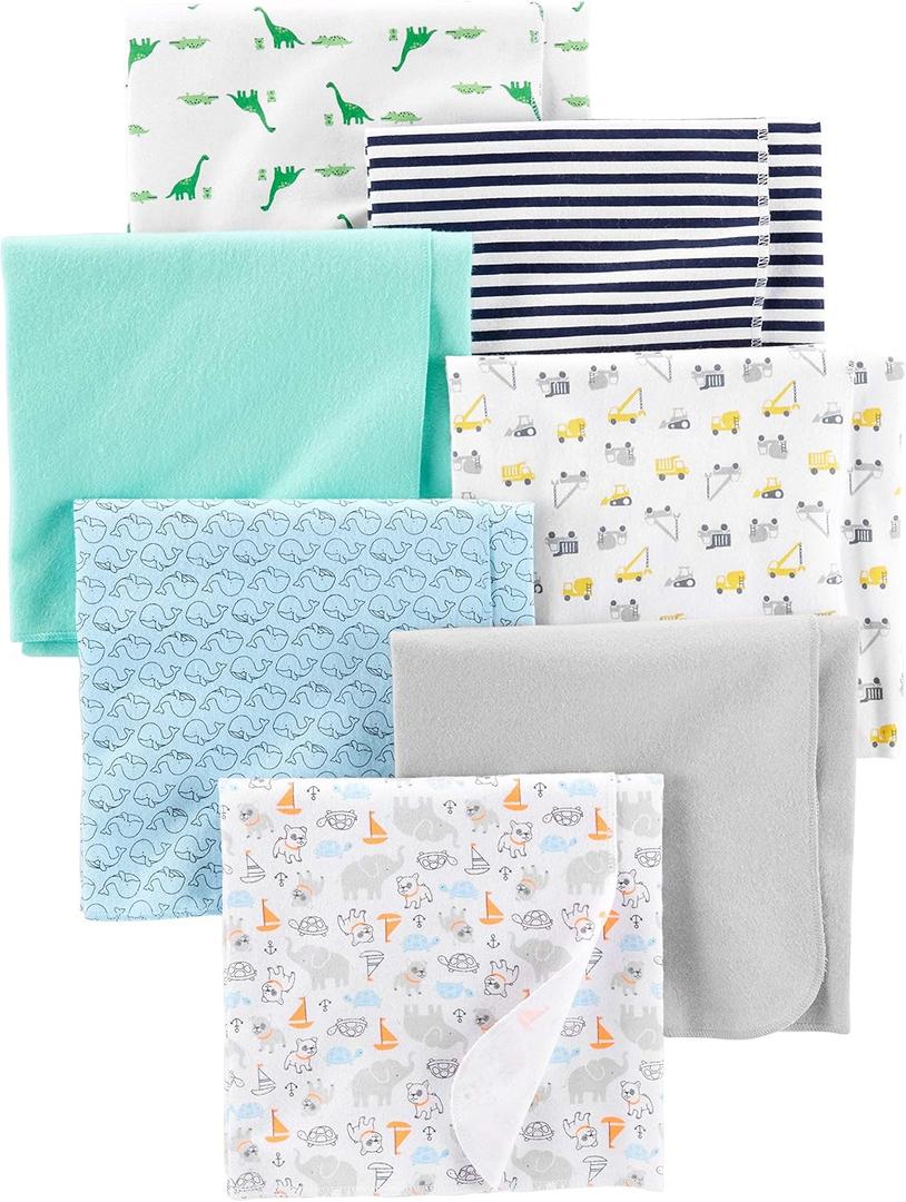 Simple Joys by Carter's Unisex Babies' Flannel Receiving Blankets, Pack of 7 (Mint Green/Blue/White)