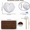 Breakable Heart Mold with Hammer, Chocolate Mold Set - Food Grade, Silicone Heart/Number/Letter Molds for Candy Making - Ideal for Valentine's Day, Christmas, Birthdays