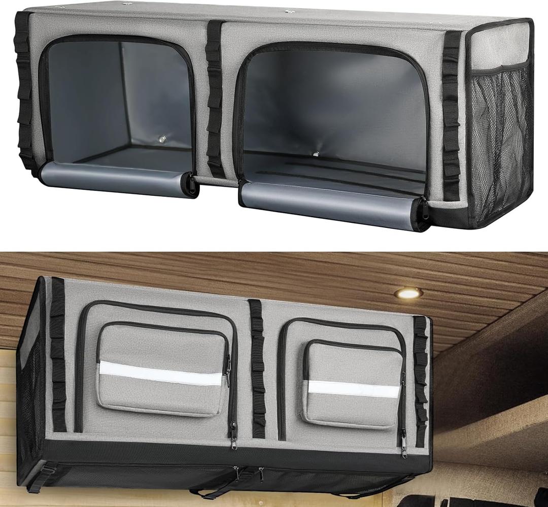 36" RV Overhead Soft-Sided Storage Cabinet, RV Organizer Storage Cabinet Compatible with Mercedes-Benz Sprinter, Ford Transit & RAM Promaster Vans, Gray 