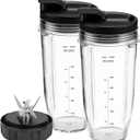 Blender Replacement Parts 24oz Ninja Blender Cups with To-Go Lids, 7 Fins Extractor Blade, Compatible with Nutri Ninja Auto iQ Blenders BL2012 BN801 BL480 BL642 BL682 NN102 NN100