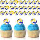 Honeydak 48 Pcs Volleyball Cupcake Rings Toppers Decoration Sport Ball Theme Cake Picks Volleyball Party Decoration Sport Cupcake Toppers for Birthday Party Cake Supplies