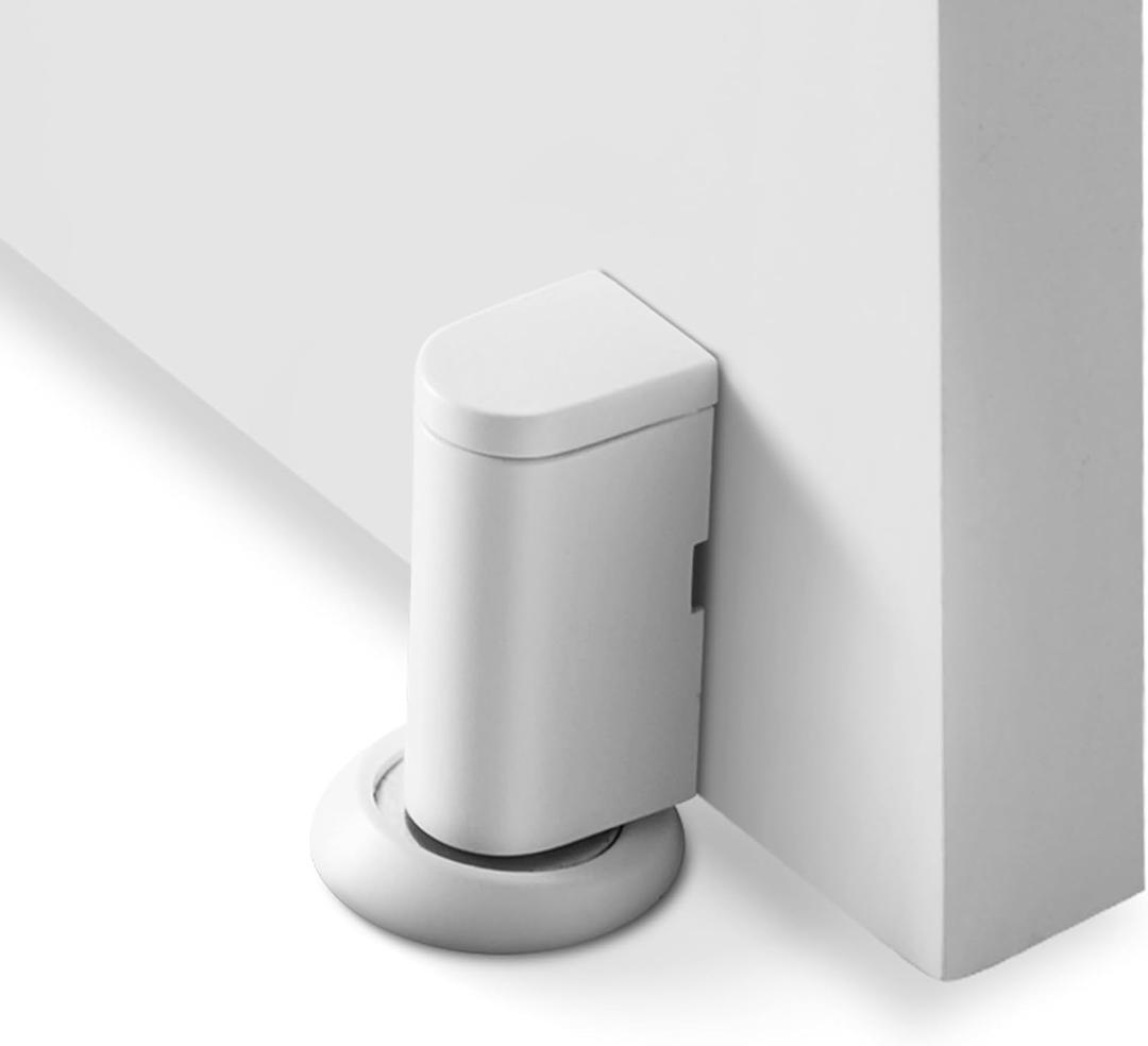 Windproof Magnetic Door Stoppers No Drilling Door Stop Strong Magnet Keep Door Open Door Catch Holder Wall Protect with Screws and 3M Adhesive, Matte White, 1 Pack