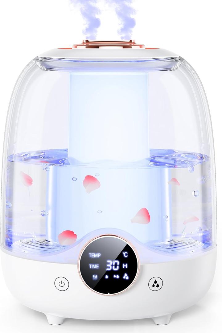 Humidifiers for Bedroom, 3L Tank for 30H 20dB Quiet Mist Time, Dual Nozzles, LED Lights, Smart Timer (2/4/8 Hours), Auto Shut-Off, Perfect for Baby and Large Rooms, (White)