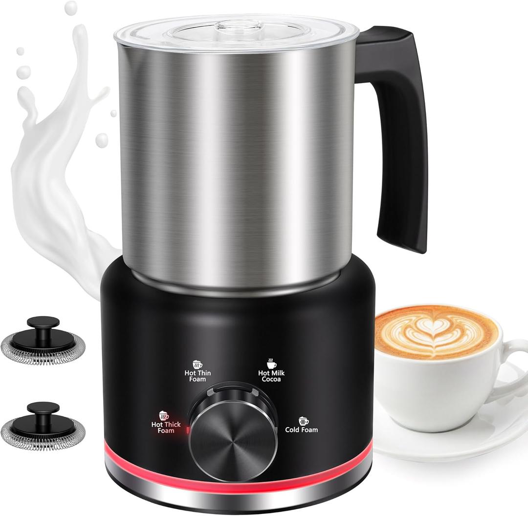 Milk Frother, 16.9 OZ Milk Frother and Steamer, 4 in 1 Electric Milk Frother Dishwasher Safe Durable Silent Frother for Coffee Hot and Cold Foam Maker (Black Stainless)