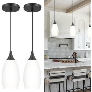 AUTELO Black Pendant Lights Kitchen Island 2 Pack, Glass Pendant Lights in Black Finish with Milky White Glass, Modern Pendant Light Fixtures, Hanging Lamp for Kitchen Island H9300 MGBK-2PK