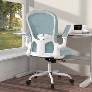 Ergonomic Office Chair, Comfort Swivel Home Office Task Chair, Breathable Mesh Desk Chair, Lumbar Support Computer Chair with Flip-up Arms and Adjustable Height (Light Blue)