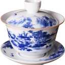 Jingdezhen Chinese Gaiwan Handmade 6.3oz/180ml Mountain Style China Blue and White Porcelain Gaiwan Kungfu Teacup Traditional Chinese Teaware Tea Set