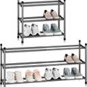 STORAGE MANIAC Expandable Shoe Rack, 12 Pairs Stackable Small Shoe Rack, Metal Adjustable Shoes Organizer for Closet, Entryway, Hallway, Garage, Front Door, Shoes Shelves, Black 3 Tier