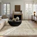 Machine Washable Rugs for Living Room: 5x7 Area Rugs for Bedroom Boho Vintage Rugs Stain Resistant Non Slip Low Pile Soft Lightweight Carpet for Kitchen Dining Room Farmhouse Nursery Kids Room (Beige and Brown)