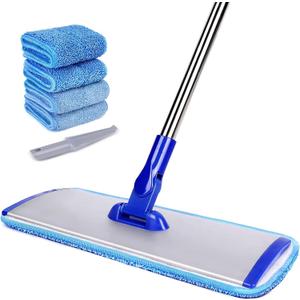 18" Professional Microfiber Mop Floor Cleaning mop, Flat Mop with Stainless Steel Handle, 4 Reusable Washable Mop Pads and mop Pads Brush, Microfiber Mop for Hardwood (18" Microfiber Mop)