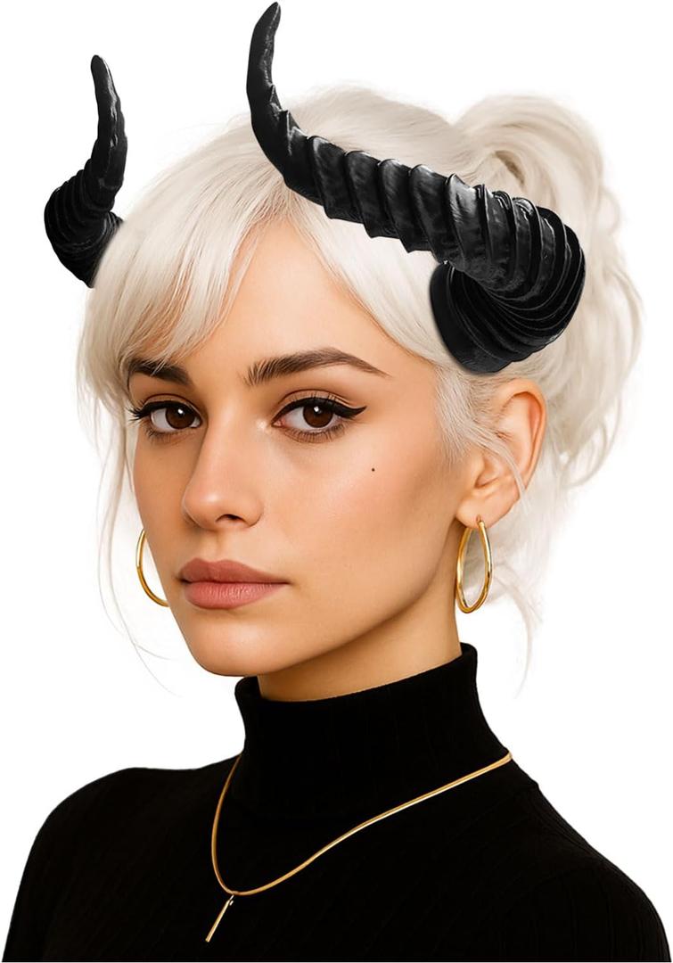 Succubus Devil Horns Headband, Lightweight Costume Accessory with Invisible Elastic for Cosplay, Gothic, Halloween, Succubus Costume, Dragon, Ram