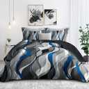 weesire Classic Line Pattern Bedding Quilt King Size Modern Grey Blue and White Stripe Quilt with 2 Shams, Gray and Blue Comforter Sets Lightweight Breathable Bedspreads Coverlet, 96''x106''