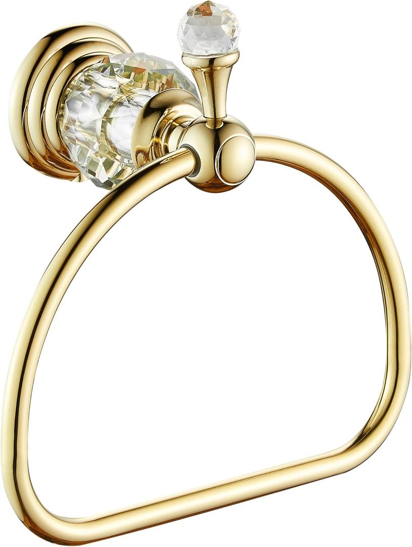 WOLIBEER Gold Towel Ring, Hand Towel Holder for Bathroom,Crystal Towel Holder, Round Hand Towel Ring Wall Mounted.
