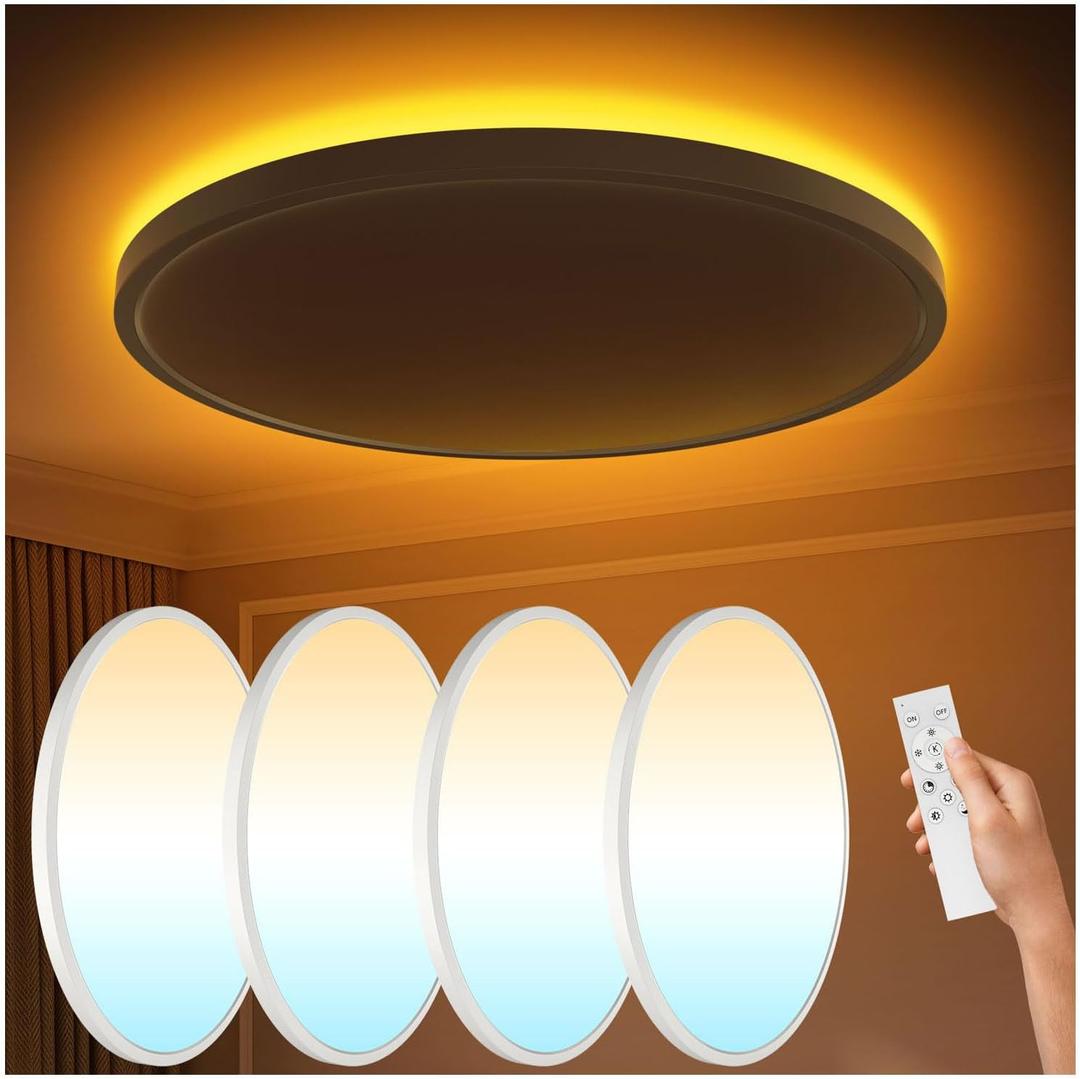 4Pack Flush Mount Ceiling Light with Nightlight 12in , 24W 2400LM Dimmable LED Ceiling Lights with Remote & APP Control, 2700K-6000K Adjustable, Perfect for Bedroom/Living Room/Kitchen, Round White
