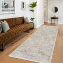 Vintage Beige Blue 3x12 Runner Rug for Hallway, Kitchen, Bathroom, Entryway Indoor, Washable Non Slip Rubber Backing Stain Resistant - Botanical Home Decor