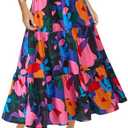 BTFBM Skirts for Women Summer 2026 Floral Print A Line Elastic High Waist Boho Maxi Skirt Spring Fashion Clothing Pocket L