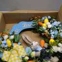 24" Large Easter Wreath for Front Door with Cute Rabbit Carrot Eggs Flowers Bow Sign, Farmhouse Spirng Easter Decoration for Home Porch Wall Mantel Window Outdoor Indoor Decor