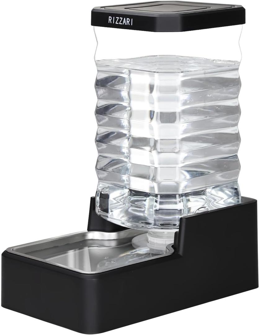 RIZZARI Stainless Steel Pet Water Dispenser: 10L Large Gravity Waterer - Splash-Resistant - Leak-Proof Auto Refill - Easy Clean - for Large Dogs - Living Room/Crate Area/Mudroom