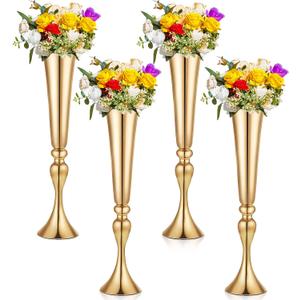 Amylove 4 Pieces 21.9 Inch Trumpet Vases for Centerpieces, Gold Flower Stand, Wedding Table Decor, Ideal for Party Decoration
