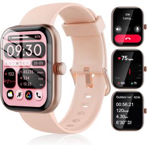 Smart Watch for Men Women, 100+ Sports Modes, Heart Rate/SpO2/Sleep Monitor, 1.91" Touch Screen, Bluetooth Calls, IP68 Waterproof Fitness Tracker, Alexa Built-in, iOS Android Compatible (Pink)