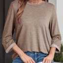 Dokotoo Women's Shirts Lightweight 2026 Summer Fashion 3/4 Length Sleeve T Shirts Casual Crew Neck Basic Blouses (Beige, XXL)