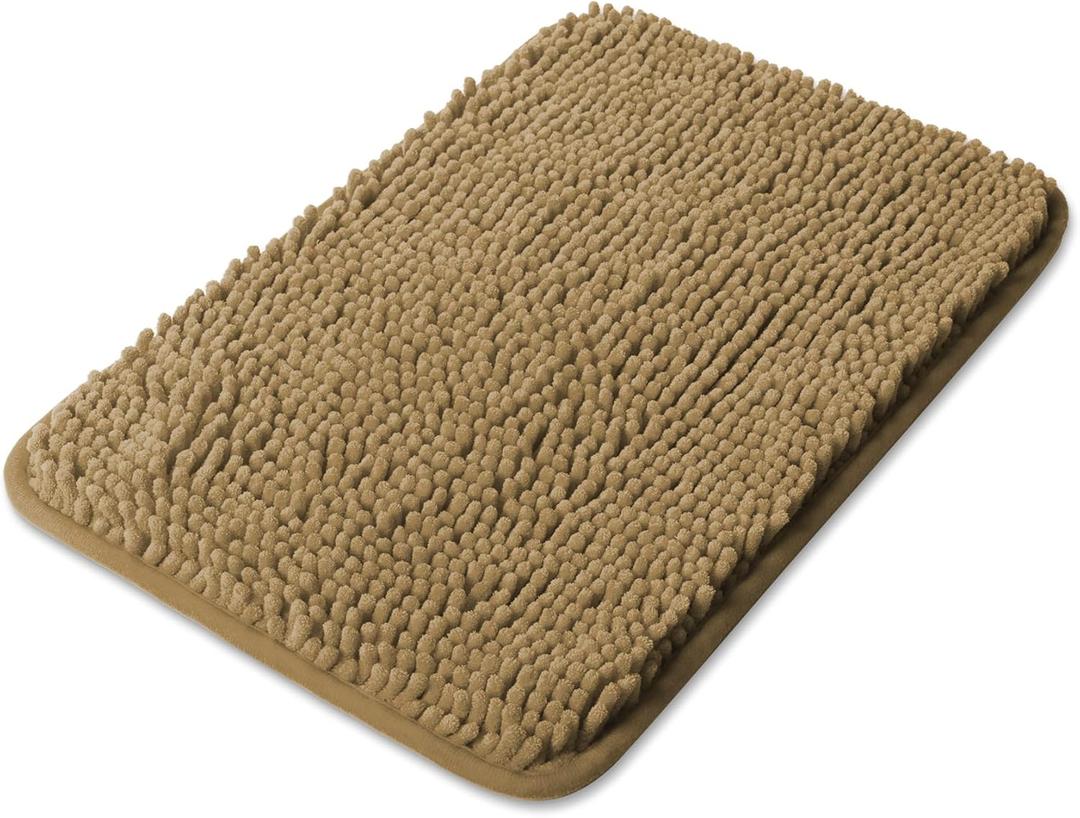 Yeaban Small Bathroom Rugs  Thick Chenille Bath Mats | Absorbent and Washable Bath Rug Non-Slip, Plush and Soft Rugs for Bathroom, Shower, Sink(12" x 18", Tan)