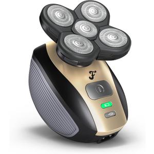 FlexSeries Electric Head & Body Hair Shaver - Mens Cordless Rechargeable Wet/Dry Skull Bald Head Back & Groin Waterproof Razor with Rotary Blades, Clippers, Nose Trimmer, Brush, Massager